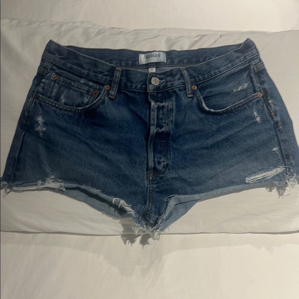 Agolde Parker High Waist Vintage Cutoff Denim Shorts (Dark Swapmeet)